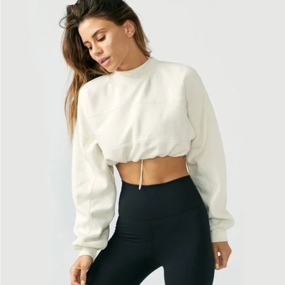 JOAH BROWN DRAWCORD CROP CREW SWEATSHIRT